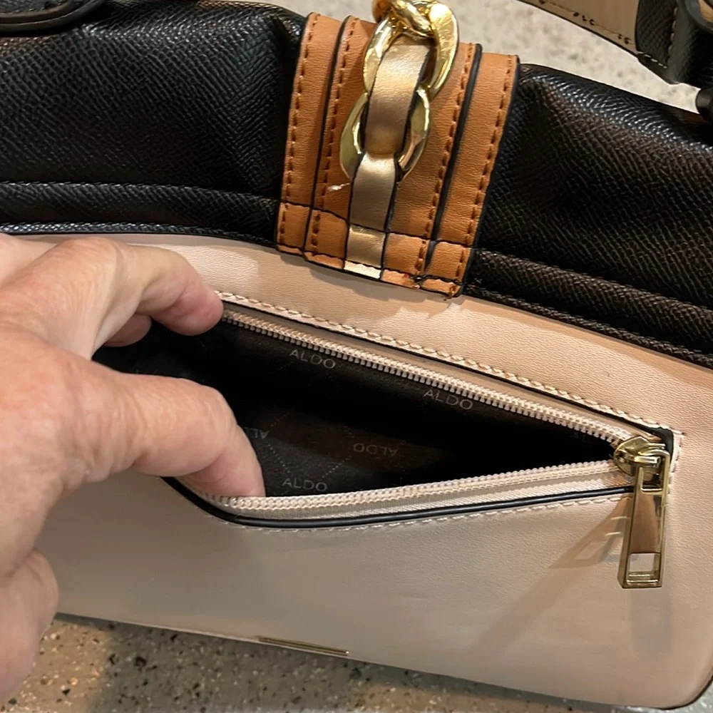 ALDO ANNIEBROOK COLORBLOCK FLAPPED SATCHEL BAG BLACK CAMEL TAN BLUSH PINK